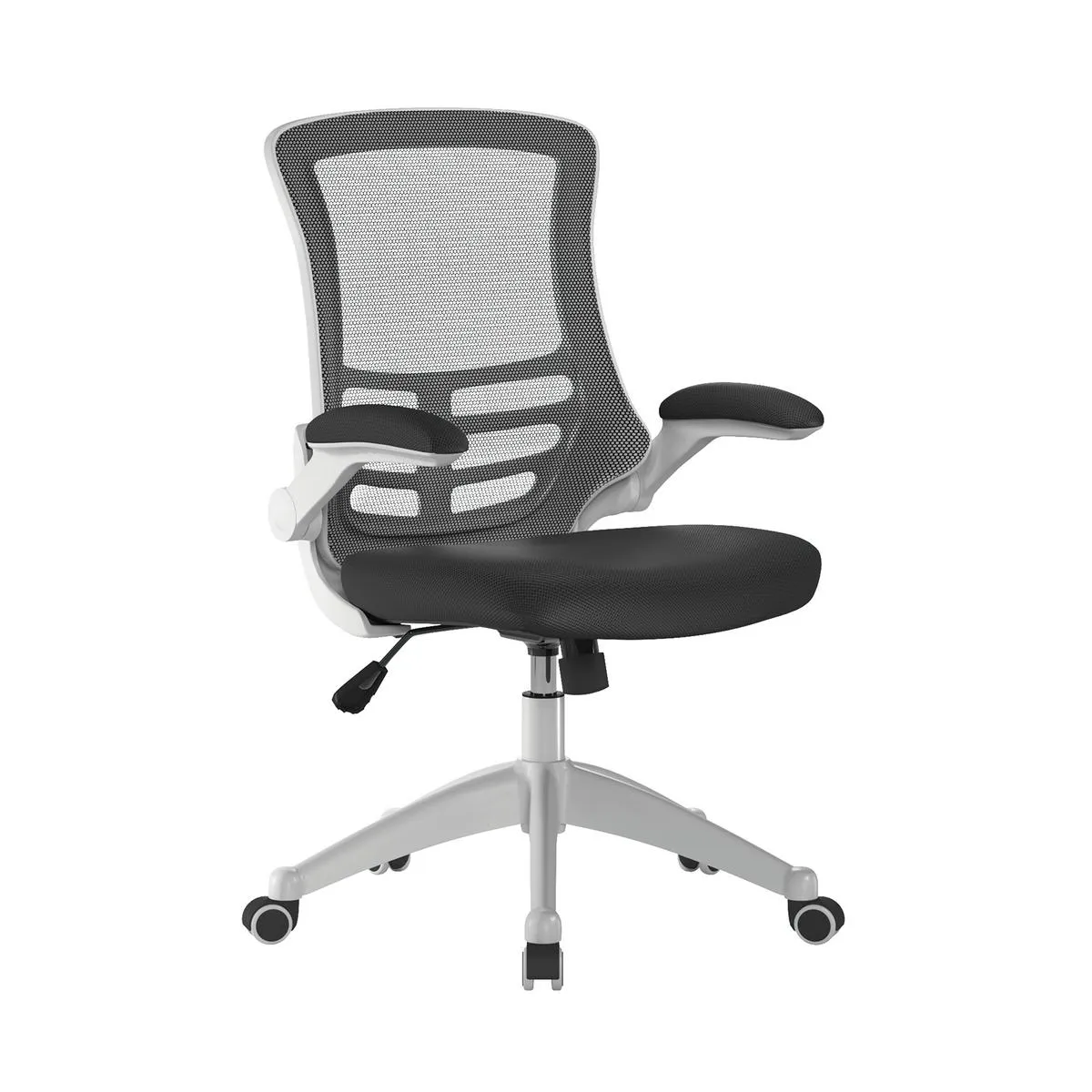 Luna Designer High Back Mesh Chair with White Shell and Folding Arms - Black Luna Designer High Back Mesh Chair with White Shell and Folding Arms - Black